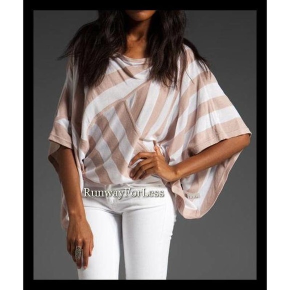 L.A.M.B LAMB S Small Petite Striped Convertible Rose Smoke White Knit Tunic Top - Picture 1 of 5